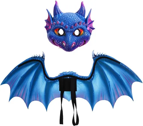 Miniatura 5 de Himine Juego de alas de máscara de dragón de dibujos animados para niños, Halloween, Navidad, fiesta, accesorios de actuación