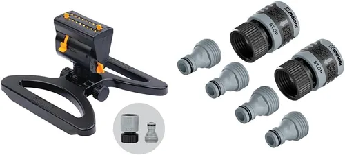 Melnor 65131AMZ - Paquete de aspersor con mini oscilador, negro, amarillo y 65175AMZ 65175AMZ - Juego de conectores de conexión rápida, color negro,