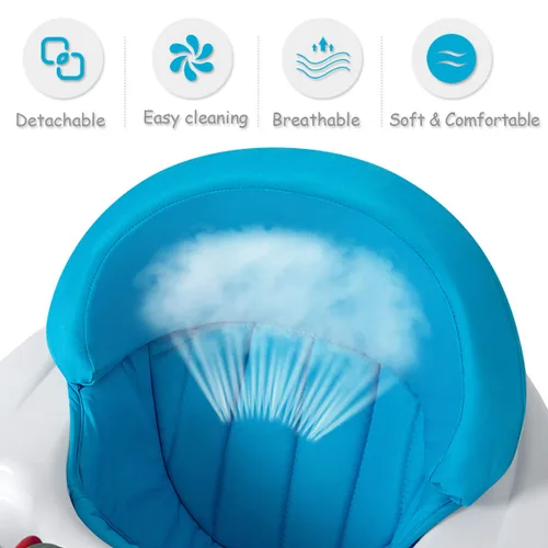 Miniatura 5 de HONEY JOY Andador de bebé, juguete plegable para empujar sentado y caminar detrás con ruedas, piano interactivo y pedantes, altura y velocidad Azul