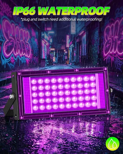 Miniatura 3 de Luces negras de 50 W, IP66, impermeables, para exteriores, reflectores de luz negra con interruptor, enchufe, cable de 6 pies para fiesta brillante