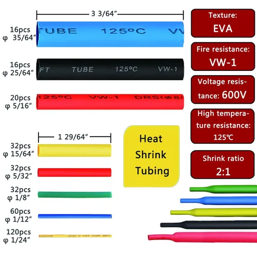 Miniatura 2 de Pistola de calor para tubos retráctiles - 328 piezas de tubos termorretráctiles de cableado 2:1 + pistola de calor de envoltura retráctil de 300 W
