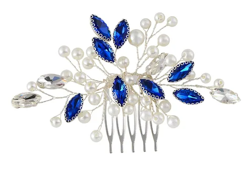 Miniatura 6 de Alilang Peine para el cabello de la boda de la novia, peine lateral plateado, cristal azul, pieza de pelo nupcial, accesorios para el cabello nupcial