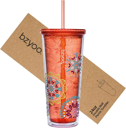 Miniatura 13 de bzyoo SIP - Vaso de plástico de doble pared de 24 onzas (710ml) con tapa y pajita, taza de viaje para bebidas frías reutilizable, café helado, taza
