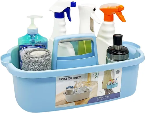 Goderewild Organizador de limpieza de plástico multiusos con asa, organizador de ducha, cesta de almacenamiento, bolsas portátiles para suministros