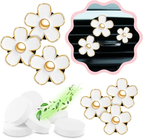 Miniatura 8 de 6 piezas de decoración de automóvil con flores de margarita, clip de ventilación de aire con flores, clip de salida de aire acondicionado, clip
