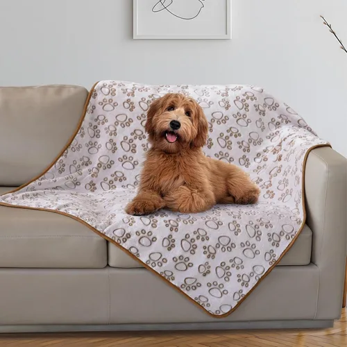 Miniatura 25 de Manta para perros rellena premium suave, con impresión de huella de pata gris de franela, 43 * 66 pulgadas, manta autocalentable para gatos