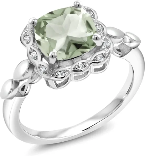 Miniatura 40 de Gem Stone King Anillo de compromiso de plata de ley 925 de 0.315 in con piedra natal y zafiro blanco creado Anillo de compromiso de boda
