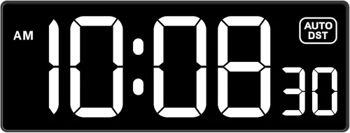 Soobest Reloj de pared digital LED con segundos, enchufe de reloj eléctrico, atenuador automático DST con pantalla LED grande de 10 pulgadas (blanco)