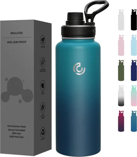 Miniatura 15 de Botella de agua deportiva de 40 onzas, botella de agua aislada con asa, acero inoxidable, simple y moderna, adecuada para viajes, escuela, niño