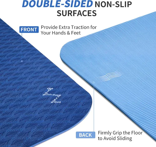 Miniatura 3 de CAMBIVO Tapete de yoga extra ancho para mujeres y hombres (72"/84" x 32" x 1/4") Tapete de entrenamiento TPE antideslizante grande para yoga, Azul