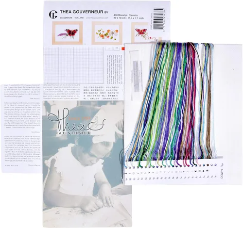 Miniatura 3 de Thea Gouverneur - Kit de punto de cruz con diseño de mariposa-clemátide - Aida - 18 unidades - Kit de bordado para adultos - Hilos de bordado DMC