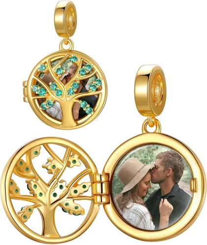 Miniatura 23 de Custom4U Photo Charms for Bracelets 925 Sterling Silver/Gold Plated Heart/Tree of Life/Round Charm Bead Personalized with Picture Custom