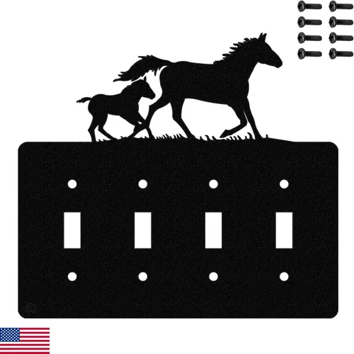 Miniatura 9 de Mare & Foal - Placa de pared para interruptor de luz de palanca (palanca simple, negro) - Fabricado en Estados Unidos