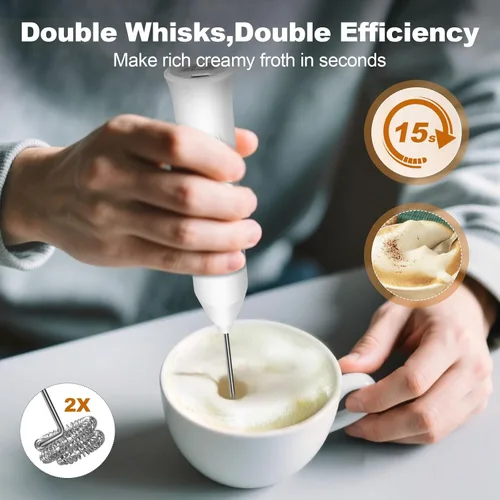 Miniatura 4 de Espumador de leche recargable de mano, varita espumadora eléctrica con 2 batidores de acero inoxidable y 3 velocidades, mezclador de bebidas de mano