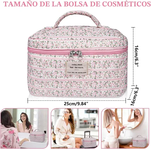 Miniatura 3 de Gosect Bolsa de maquillaje grande, bonita bolsa de cosméticos para mujeres y niñas, bolsa de aseo estética de coqueta floral, bolsa organizadora