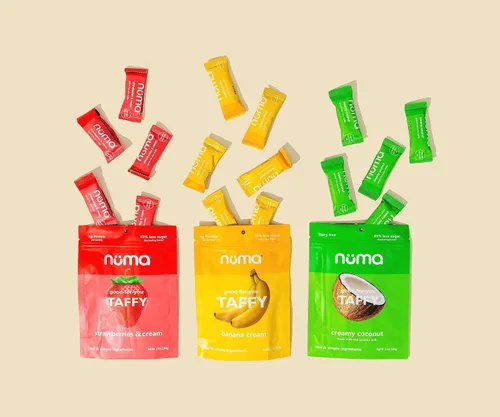 Miniatura 8 de Numa Foods Paquete variado de caramelos masticables y cremosos nutritivos - Bajo en azúcar, todo natural, sin gluten, alto en proteínas - 5 bolsas