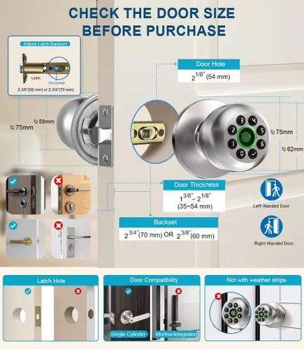 Miniatura 6 de KLLOQUE Fingerprint Door Lock, Smart Fingerprint Door Knob with Keypad, Biometric Door Lock with App Control, Auto Lock Door Lock with Code, Keyless