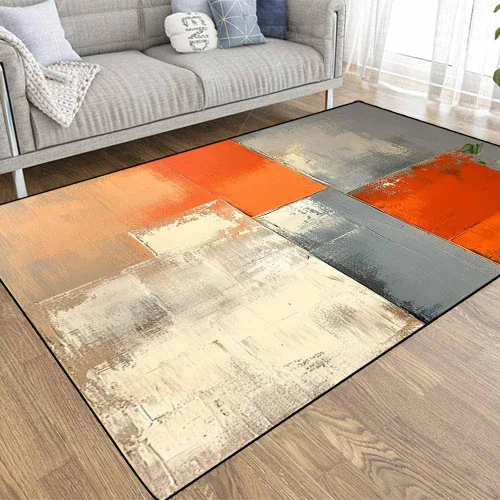 Miniatura 59 de TOMWISH - Alfombra abstracta pintada a mano en blanco y negro con pintura dorada, sala de estar, dormitorio, decoración de suelo, alfombra