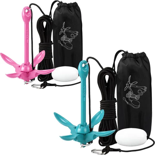 Miniatura 33 de Lounsweer Paquete de 2 anclajes de kayak marino de 1.5/3.5 libras, kit de anclaje plegable para barco, kayak, pesca, accesorios para botes pequeños