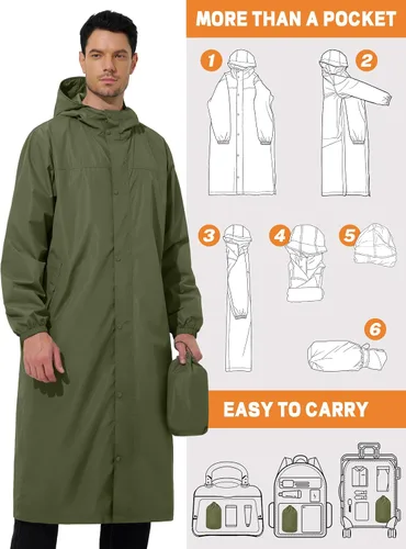 Miniatura 4 de UIQUR Chaqueta impermeable para hombre, ligera, larga, impermeable, rompevientos, ciclismo, correr, senderismo, plegable