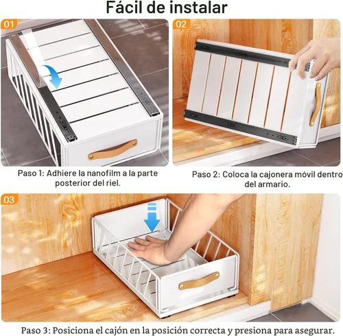 Miniatura 8 de Organizador de gabinete extraíble, estantes de despensa deslizables de alta resistencia con nano película adhesiva, cesta de gabinete de malla Blanco