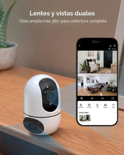 Miniatura 2 de virtavo Cámara WiFi de Seguridad XD1 para Interiores, No Requiere Suscripción, Monitor de Bebé y Cámara para Mascotas PTZ de Lente Dual 360°