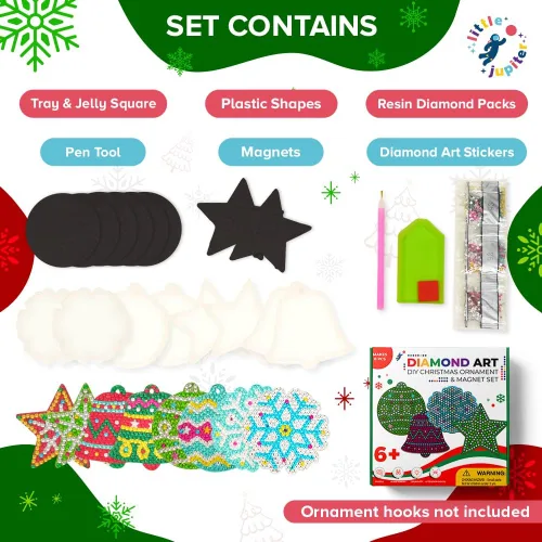 Miniatura 5 de Little Jupiter Adornos de Navidad DIY de Imán y Arte de Diamantes para Niños - Hace 8 piezas - Manualidades para Niños - Kits de Arte de Diamantes