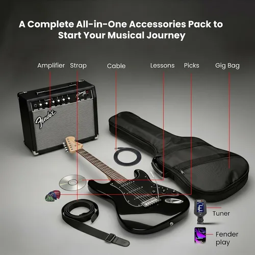 Miniatura 2 de Fender Squier Affinity Stratocaster HSS - Paquete Charcoal Frost Metallic con amplificador Frontman 10G, cable, funda, correa, púas, lecciones