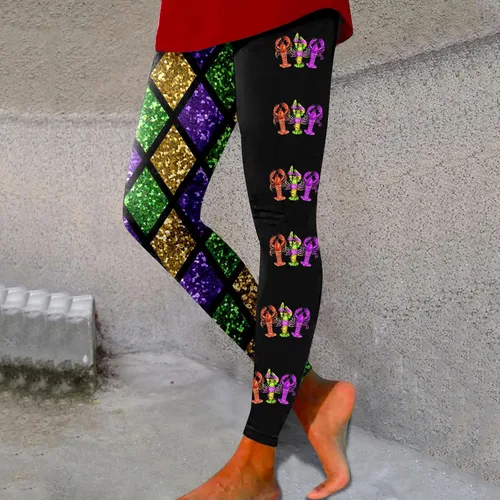 Miniatura 2 de Traje de Mardi Gras para mujer, leggings de Mardi Gras, con lentejuelas, bloque de color, gráfico, carnaval, festival, fiesta, pantalones de yoga