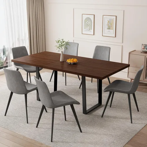 Miniatura 10 de ZckyCine Conjunto moderno de mesa de comedor de 5 piezas con mesa rectangular de madera y 4 sillas tapizadas en cuero, capacidad para 4 personas