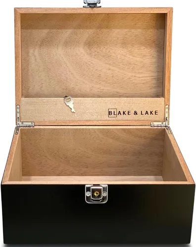 Caja de almacenamiento de madera negra con tapa con bisagras y llave de bloqueo, caja grande de recuerdos con cerradura, baúl de madera con acabado