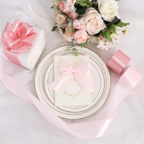 Miniatura 4 de TONIFUL - Cinta de satén de oro rosa de 2 pulgadas x 25 yardas de ancho, rollo de cinta de satén sólida para manualidades, cinta para silla