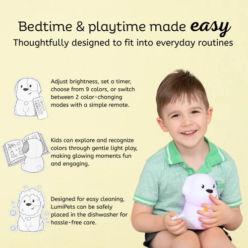 Miniatura 4 de Lumipets Pepper The Puppy Dog - Luz nocturna de silicona blanda para niños Bonita luz nocturna con control remoto y control táctil