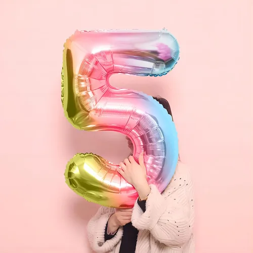 Miniatura 4 de Globos gigantes de 40 pulgadas con el número 5 del arco iris, globos de cumpleaños, globos grandes de papel de aluminio Mylar con helio