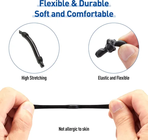 Miniatura 2 de lvvfit Retenedor de silicona suave para lentes de patillas para niños y adultos, retenedores elásticos antideslizantes, Negro