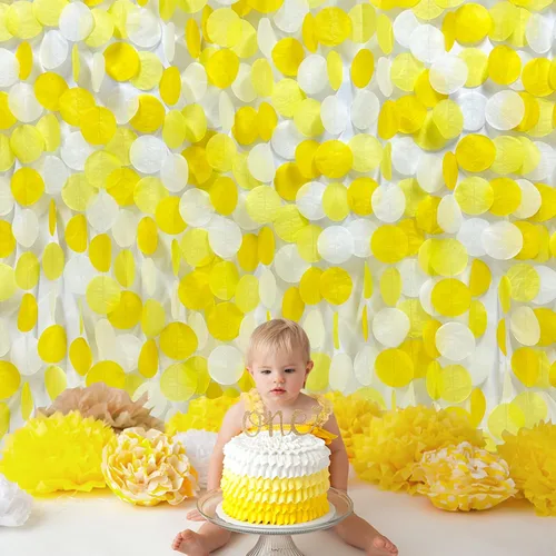 Miniatura 5 de Decoración para fiestas: telón de fondo amarillo degradado y papel de seda para cumpleaños, baby shower y más