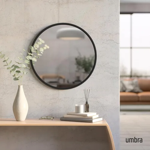 Miniatura 2 de Umbra Hub - Espejo de pared redondo con marco de goma, estilo moderno para baño, entrada, sala de estar y más, 24 pulgadas, color negro