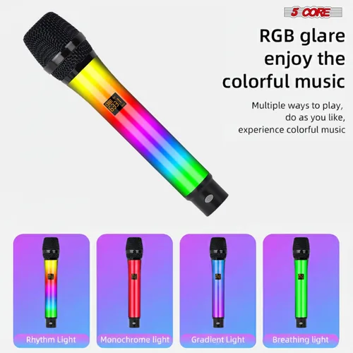 Miniatura 2 de 5 CORE Micrófonos inalámbricos, par de karaoke con luces LED brillantes, recargable, portátil, de largo alcance, micrófonos dinámicos de mano