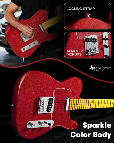 Miniatura 5 de Leo Jaymz Guitarra eléctrica en color brillante, cuerpo de caoba de alto brillo y cuello de arce duro, golpeador acrílico transparente de alta