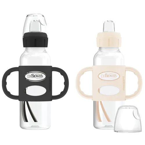 Miniatura 15 de Dr. Brown's Milestones - Botella de boquilla estrecha con 100% silicona, asas de fácil agarre y boquilla suave para sorber, 8 onzas, rosa claro