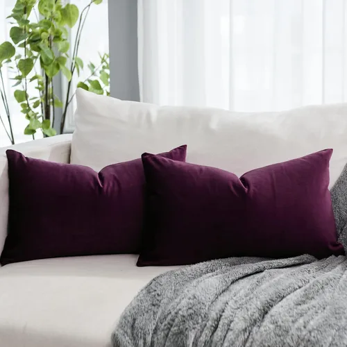 Miniatura 25 de Juego de 2 fundas de almohada decorativas de terciopelo de 14 x 14 pulgadas con cremallera, fundas de cojín cuadradas suaves y lisas de lujo
