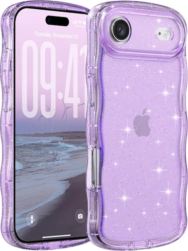 Miniatura 92 de FABSPARK Funda para iPhone 14 Pro Max, bonita funda colorida con láser, retro, exquisita, rizada, borde ondulado, protector estético de TPU suave