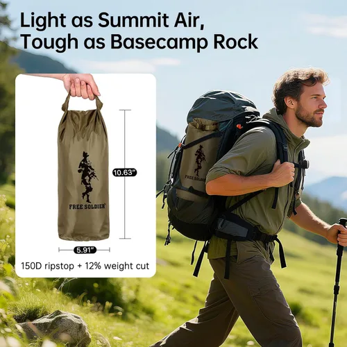 Miniatura 5 de FREE SOLDIER Lona impermeable portátil multifuncional para exteriores, camping, viajes; toldo de mochilero, refugio contra la lluvia Marrón verdoso