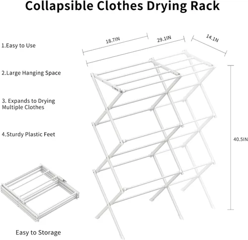 Miniatura 3 de Estante de Secado Plegable para Ropa, Estante de Secado de Ropa Plegable para Interior y Exterior, Estante de Secado de Ropa para Lavandería Blanco