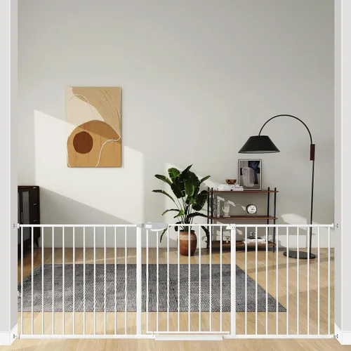 Miniatura 10 de ALLAIBB Triple Lock - Puerta extra ancha para bebé, montada a presión, para caminar a través de cierre automático seguro, de metal negro, perro
