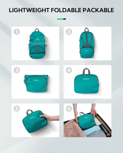 Miniatura 5 de WATERFLY Mochila de senderismo plegable: mochila de día de 25 L, ultra ligera para mujer y hombre - pequeña mochila plegable compacta para deportes