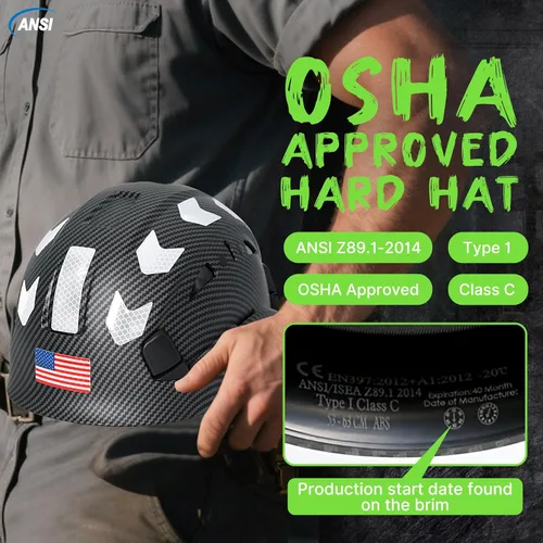 Miniatura 6 de Aolamegs Vented Carbon Fiber Pattern Hard Hat, ANSI Z89.1 Type 1 Class C Safety Helmet for Construction, OSHA Approved Work Hat with 6-Point Casco