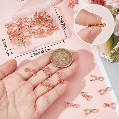 Miniatura 3 de Beebeecraft 1 caja, 50 unidades, cierre de fianza, chapado en oro rosa, cierre de broche, cierre colgante con agujero para fabricación de joyas