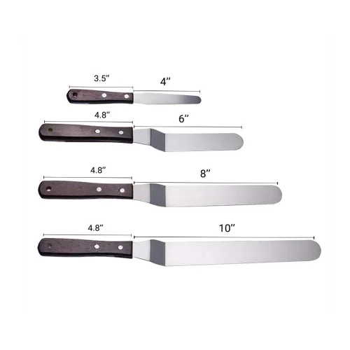 Miniatura 2 de Juego de 4 cuchillos de espátula de glaseado en ángulo para tartas, mango de madera y espátula de acero inoxidable para hornear, 4, 6, 8 y 10