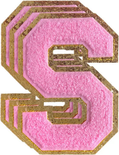 Miniatura 161 de 3 parches de números de chenilla negra, tamaño grande de 4-1/2" parches de números para planchar, parches universitarios para ropa, 8" Borde oro rosa